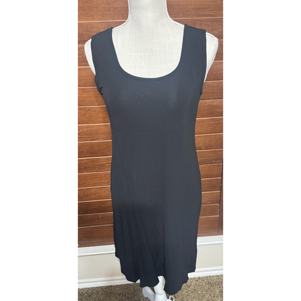 Club Monaco Black Tank dress slinky travel knee length sz L empire waist LBD